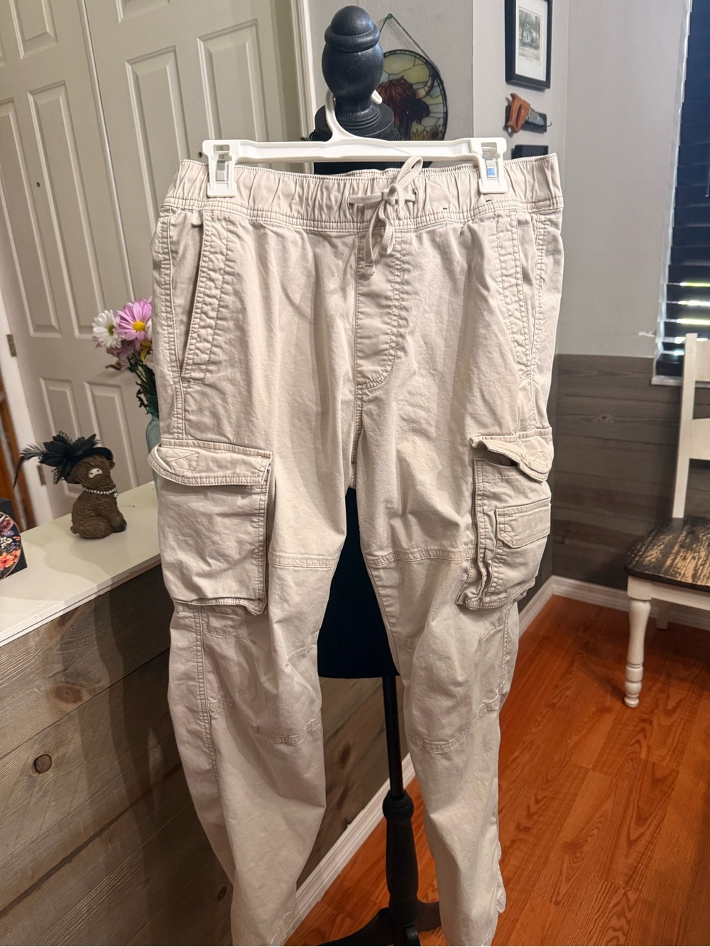 Hollister Light Beige Cargo Pants with Drawstring Waist